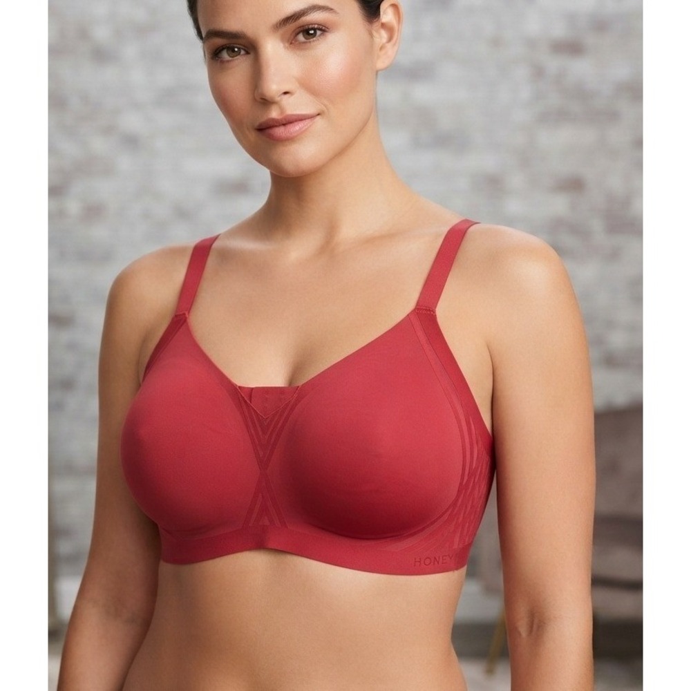Honeylove Crossover Bra Red Wire-Free Supportive Seamless Sz 1X LWBR0201 Stretch